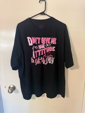 Black Graphic Tee with Pink Lettering - Attitude Slogan